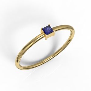 Solid 10k Yellow Gold Princess Sapphire CZ Ring